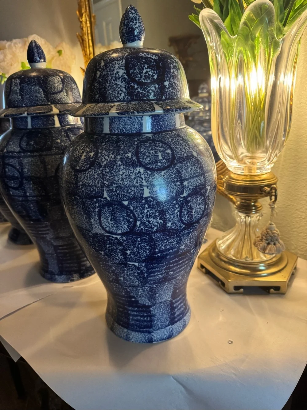 Blue Speckled Ceramic Ginger Jar with Lid - Home Accents